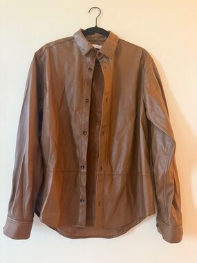 Zara Cognac Brown Faux Leather Shirt Jacket